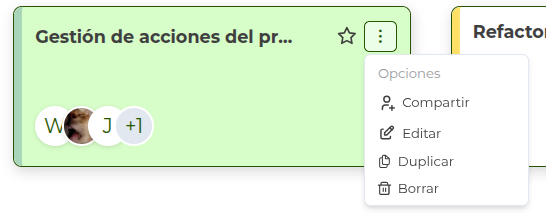 Editar o eliminar tablero