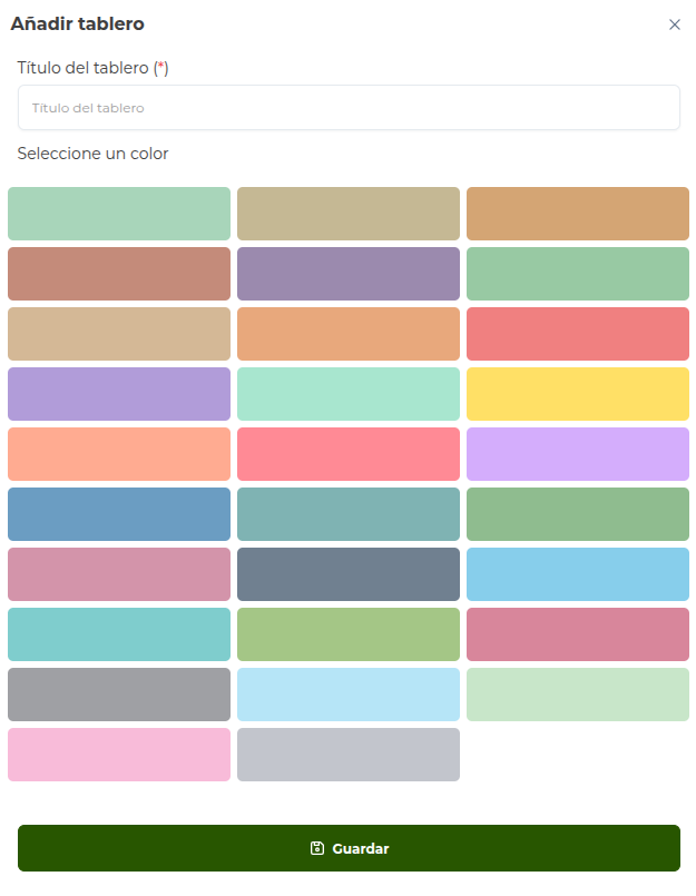 Vista de crear tablero