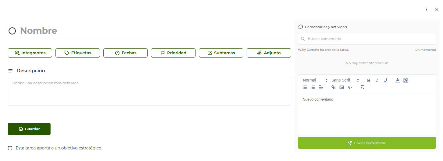 Vista de crear tarea para mi