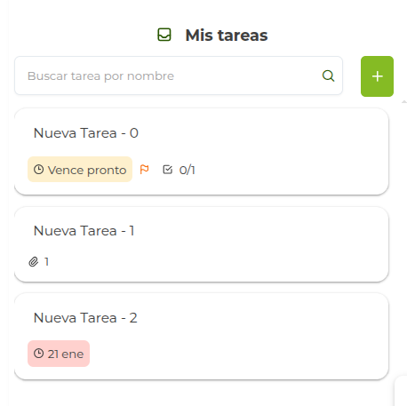 Vista de lista de tareas