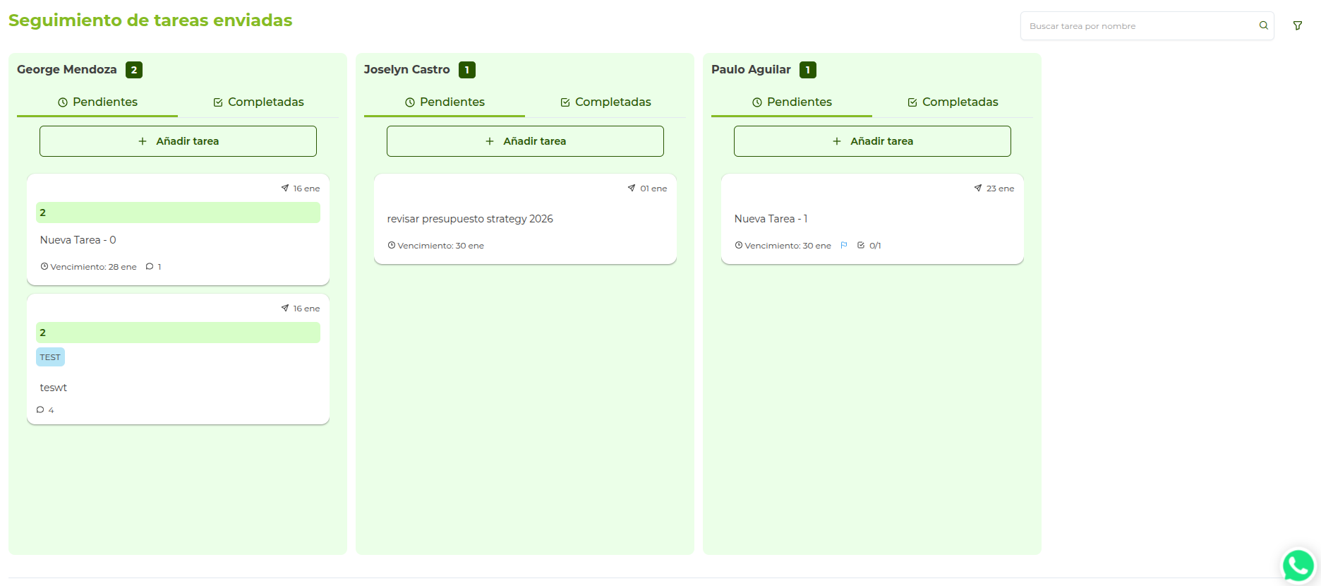 Vista de tareas enviadas
