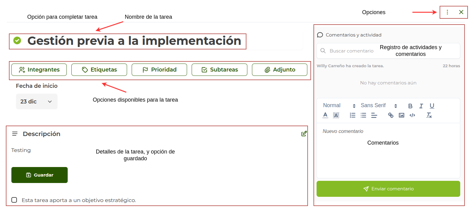 Información de la tarea