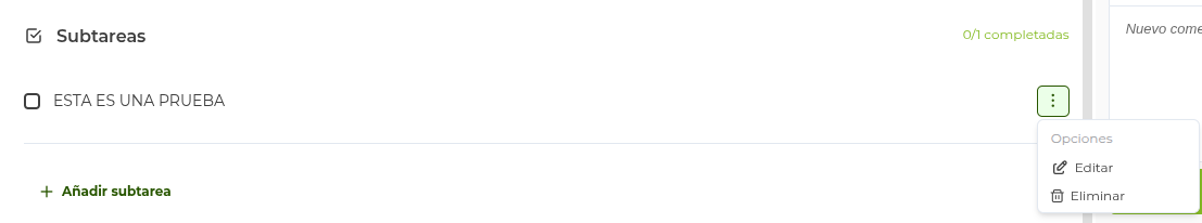 Listado de subtareas