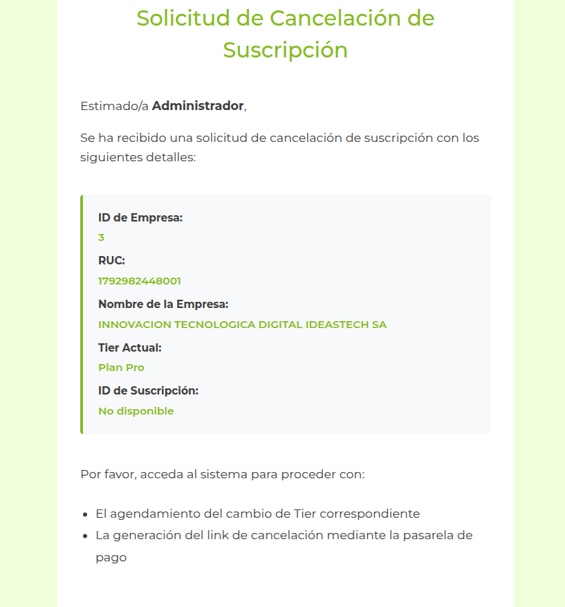 Correo de cancelación