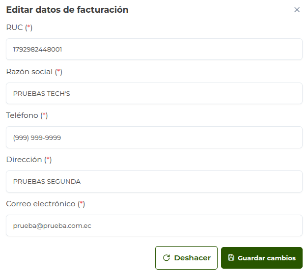 Editar datos de facturación