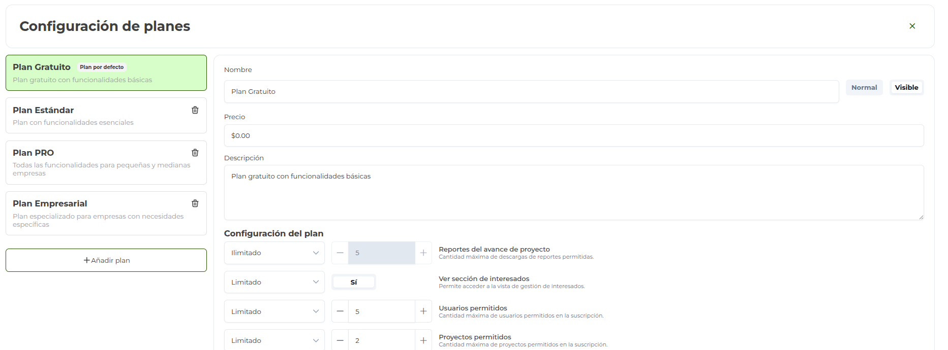 vista configuración