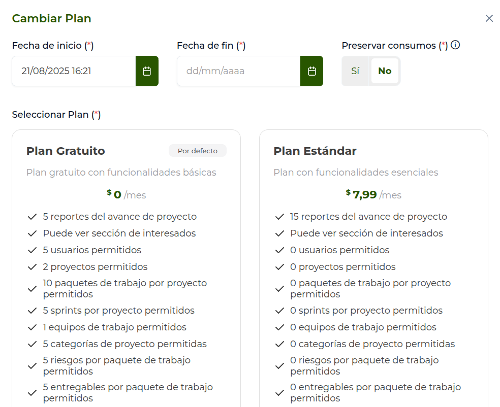 cambiar plan