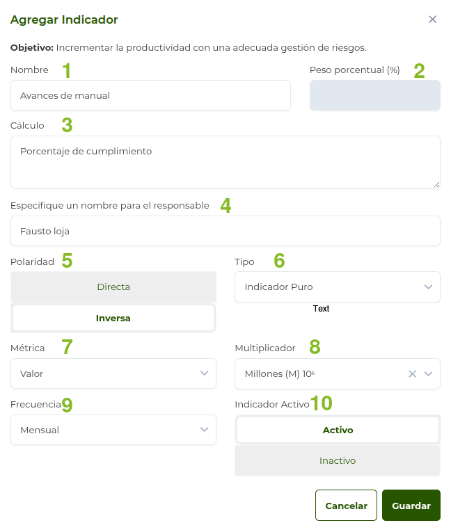 agregar un indicador