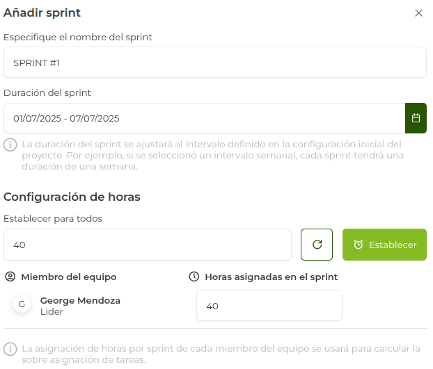 agregar sprint