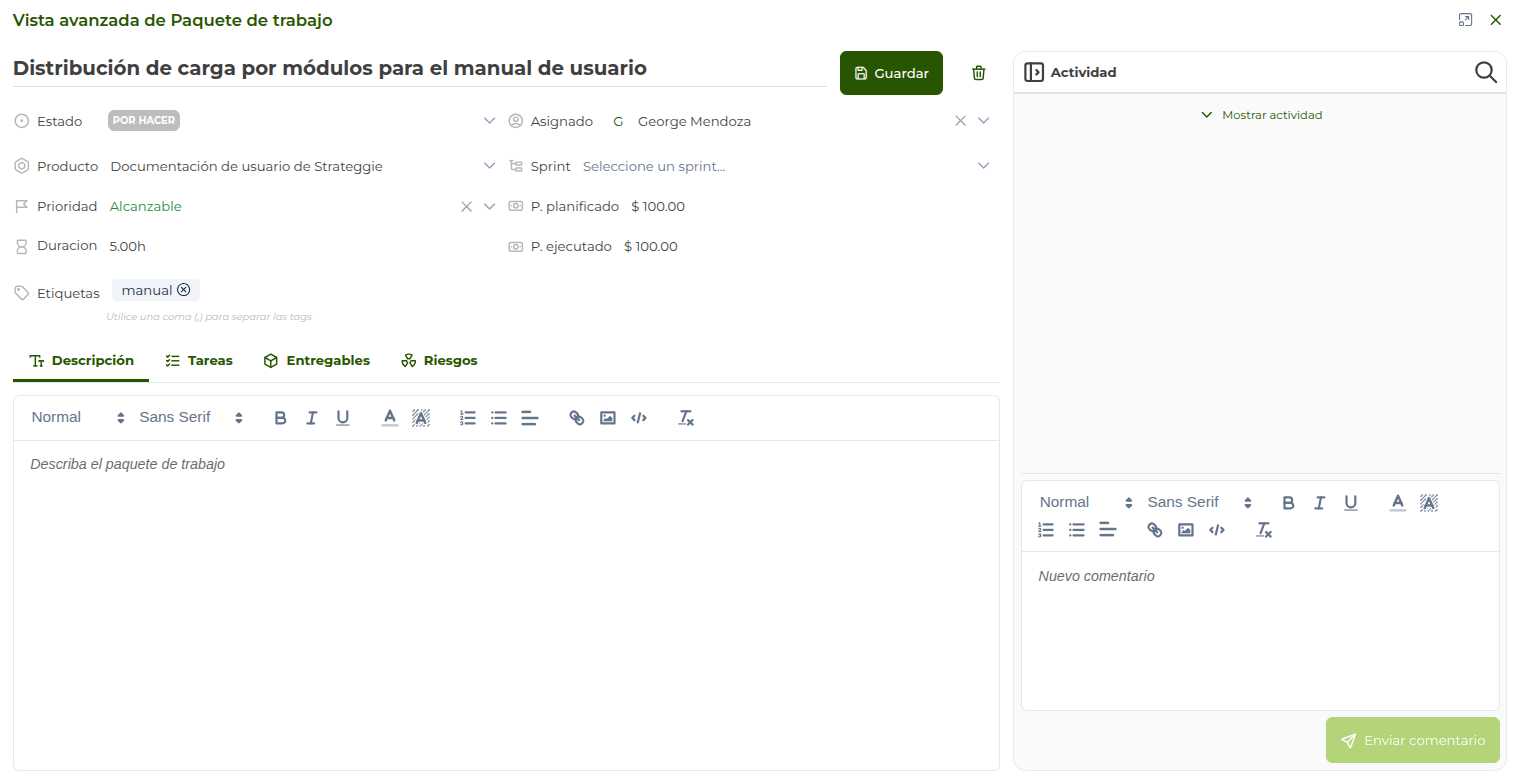 vista paquete de trabajo