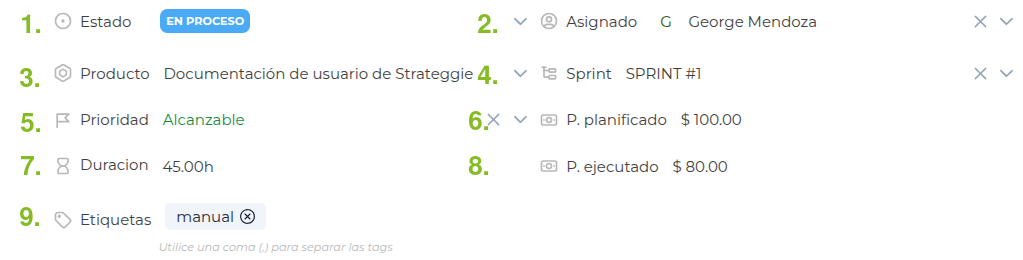 vista del detalle de paquete