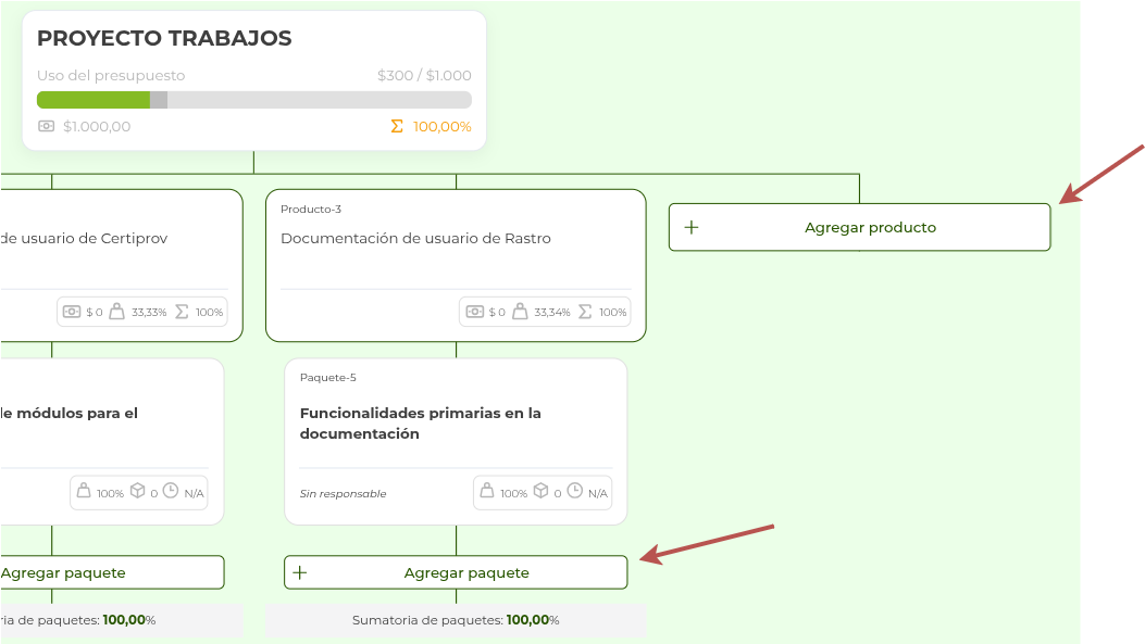 agregar producto y paquete