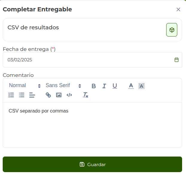 Entregable que no requiere evidencia