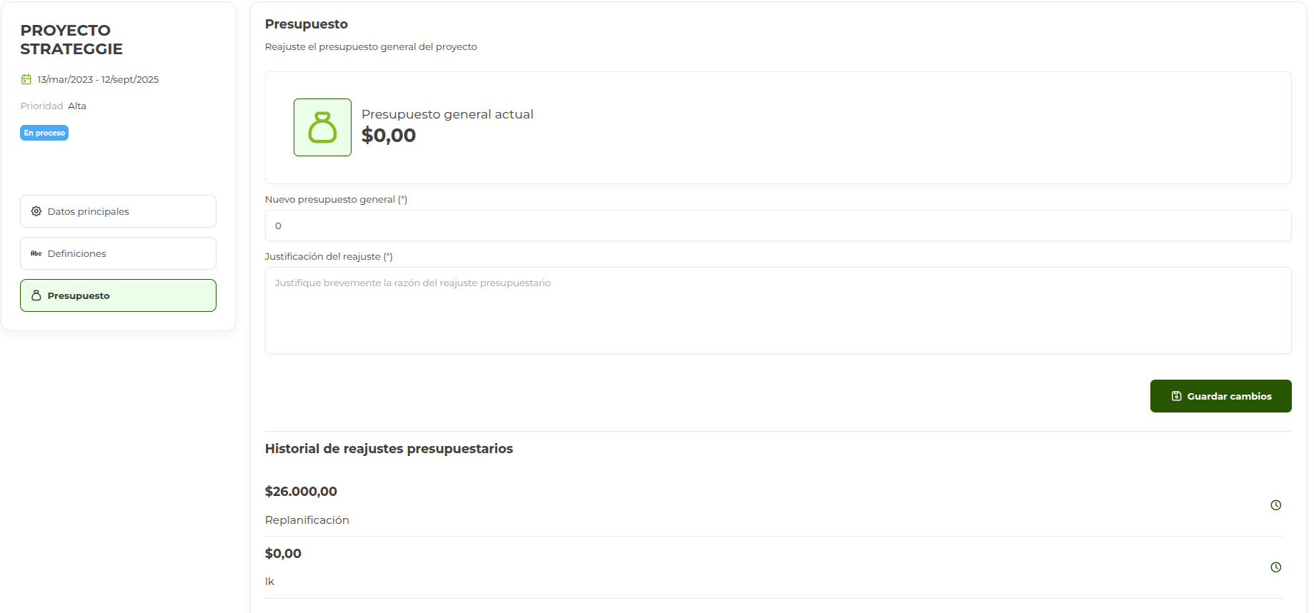 reajuste de presupuesto