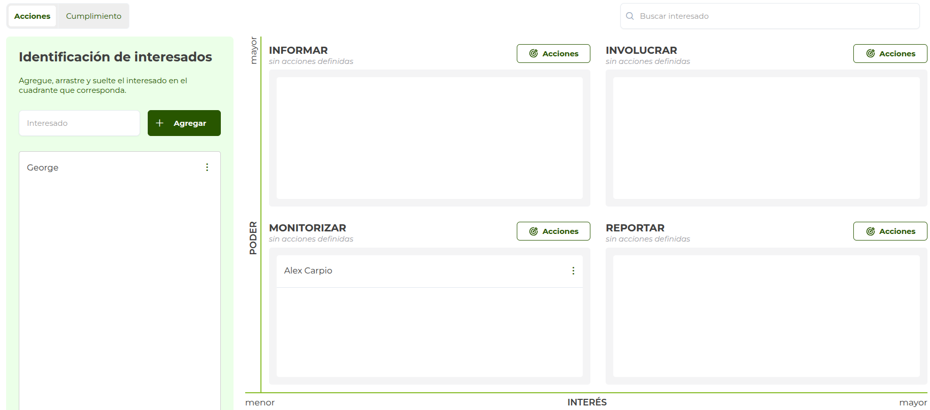 vista interesados acciones