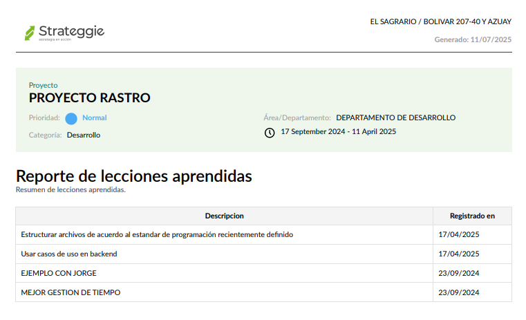 vista de lecciones aprendidas