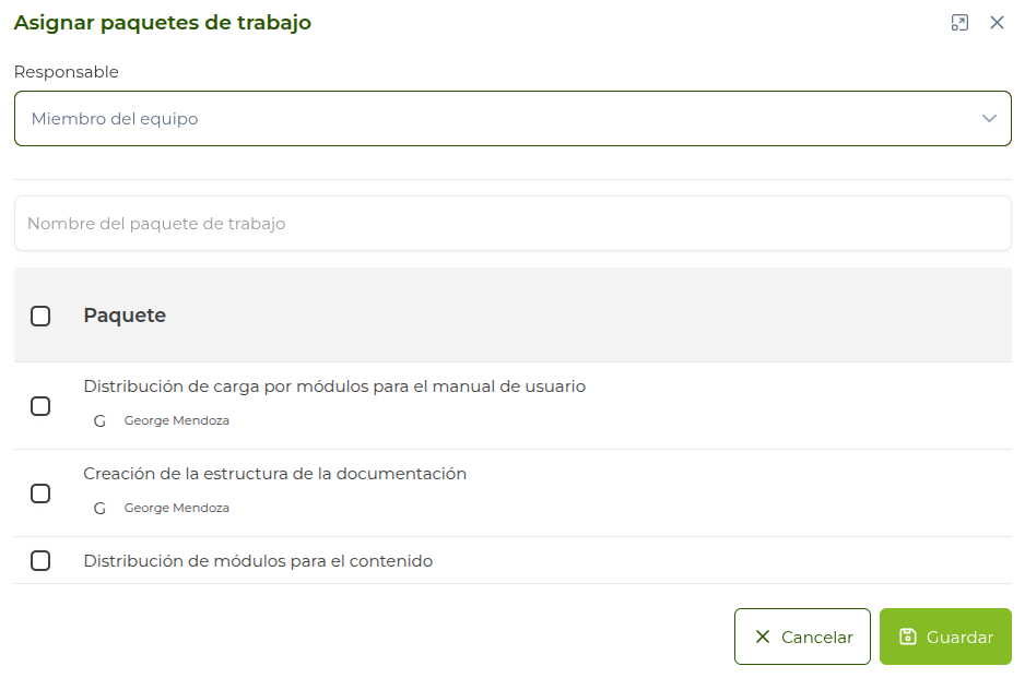 asignar paquetes a integrantes